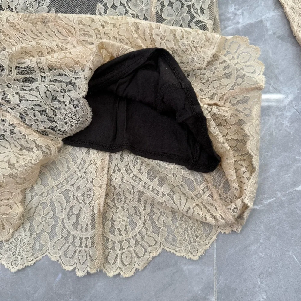 Women’s Free People Lace Open V Back Dress Long Sleeve Lined Boho Size Small - Picture 9 of 16